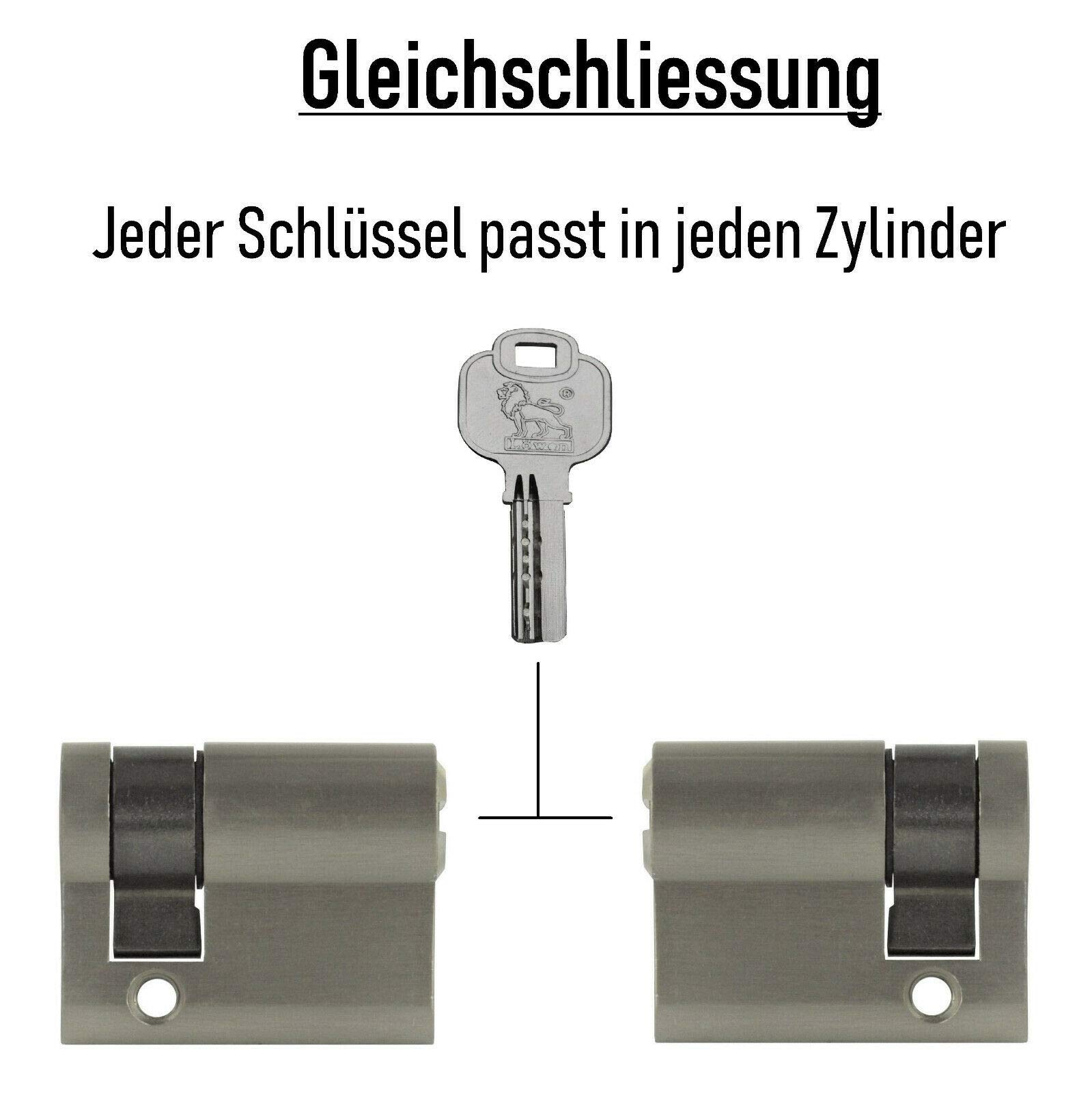 2x Halbzylinder 40 mm 30/10 gleichschließend inkl. 10 Schlüssel mit Schlüsselkarte
