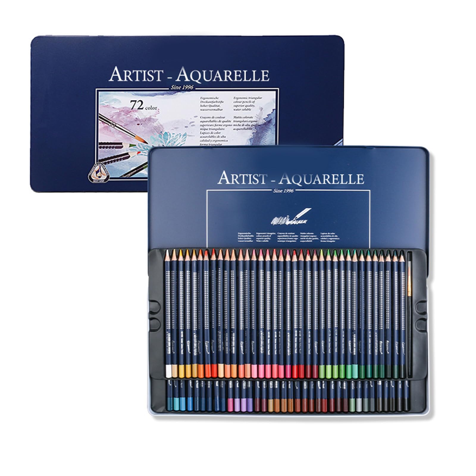 Aquarell-Malstifte-Set mit Metalletui, Buntstift mit feinem Pinsel, Künstlerbedarf zum Skizzieren