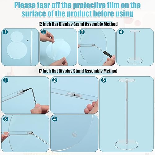 Miniatura 3 de Geetery Soporte de acrílico para sombreros, 8 unidades, de 12 a 17 pulgadas, ajustable, transparente, para pelucas, soporte para sombreros de mesa,