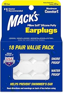 Mack's Pillow Soft Silicone Earplugs, 18 Pair - The Original Moldable Silicone Putty Ear Plugs for Sleeping, Snoring, Swimming, Travel, Concerts and Studying