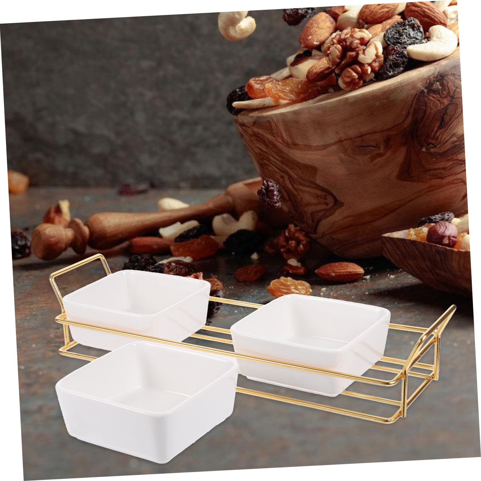 ABOOFAN Vassoio Porta Frutta Secca in Ferro e Ceramica con Design Elegante, Stabile e Funzionale per Cucina e Casa, Set per Snack e Dolci