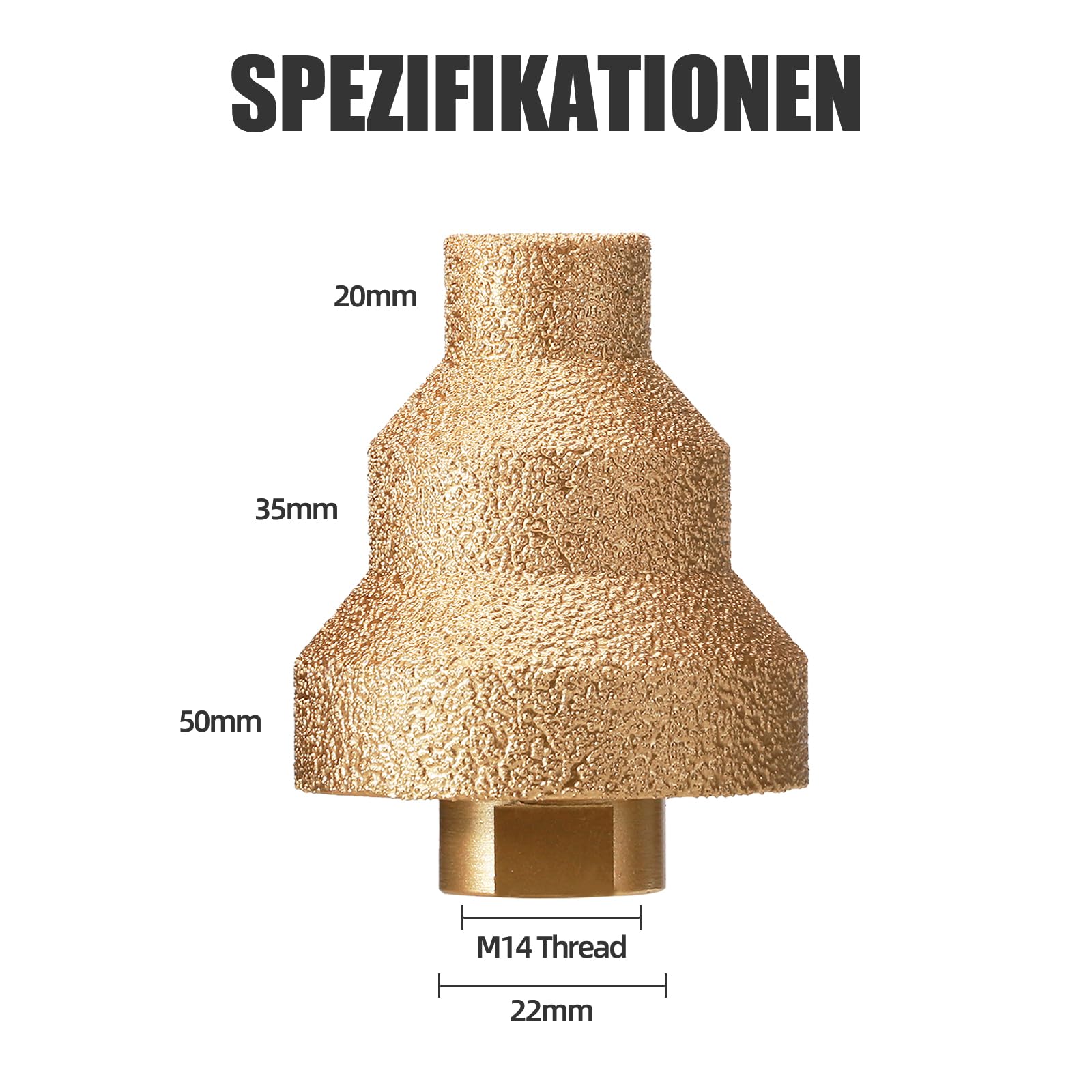 Diamant Stufenbohrer Fase Bohrer, 20-35-50mm M14 Gewinde Fliesenbohrer für Winkelschleifer, Lochsäge zum Vergrößern Beschneiden Formung Löcher für Marmor, Beton, Kunststein