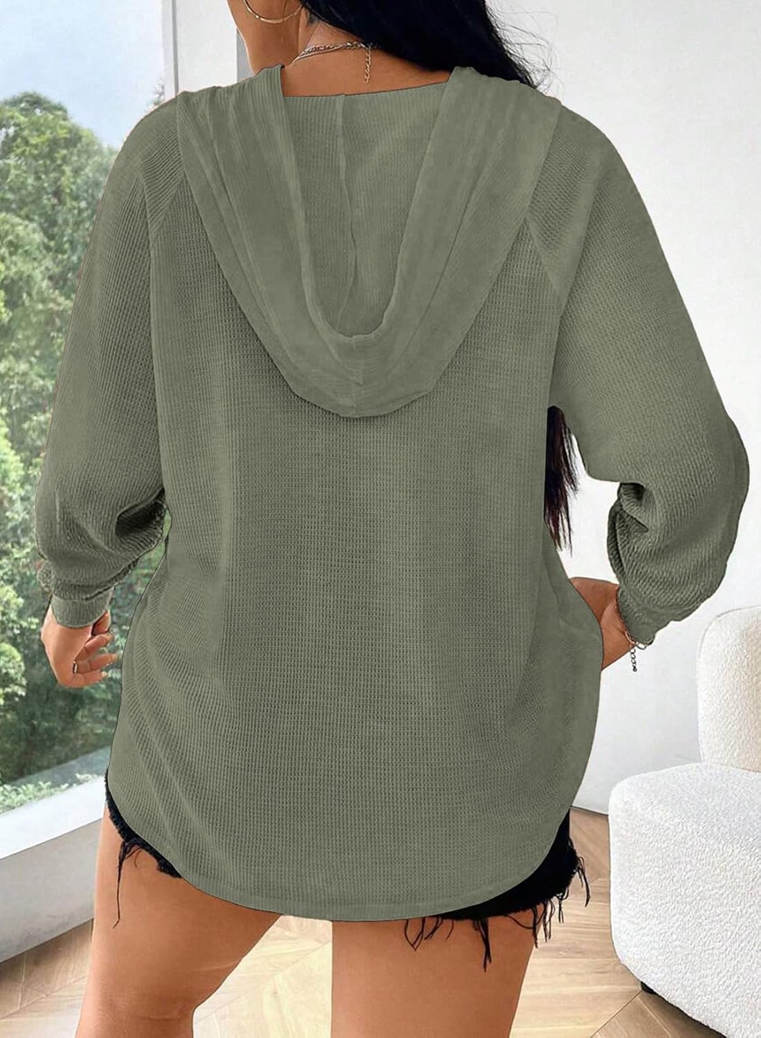 Eytino Plus Size Sweatshirts for Women Waffle Knit Long Sleeve Drawstring Half Zip Fall Fashion Pullover Hoodies Tops(1X-5X) - Image 2