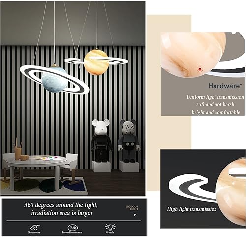 Miniatura 2 de PURESILKS Lámpara de techo para niños, moderna lámpara LED con alambre ajustable, lámpara de planeta azul con luz regulable para habitación de