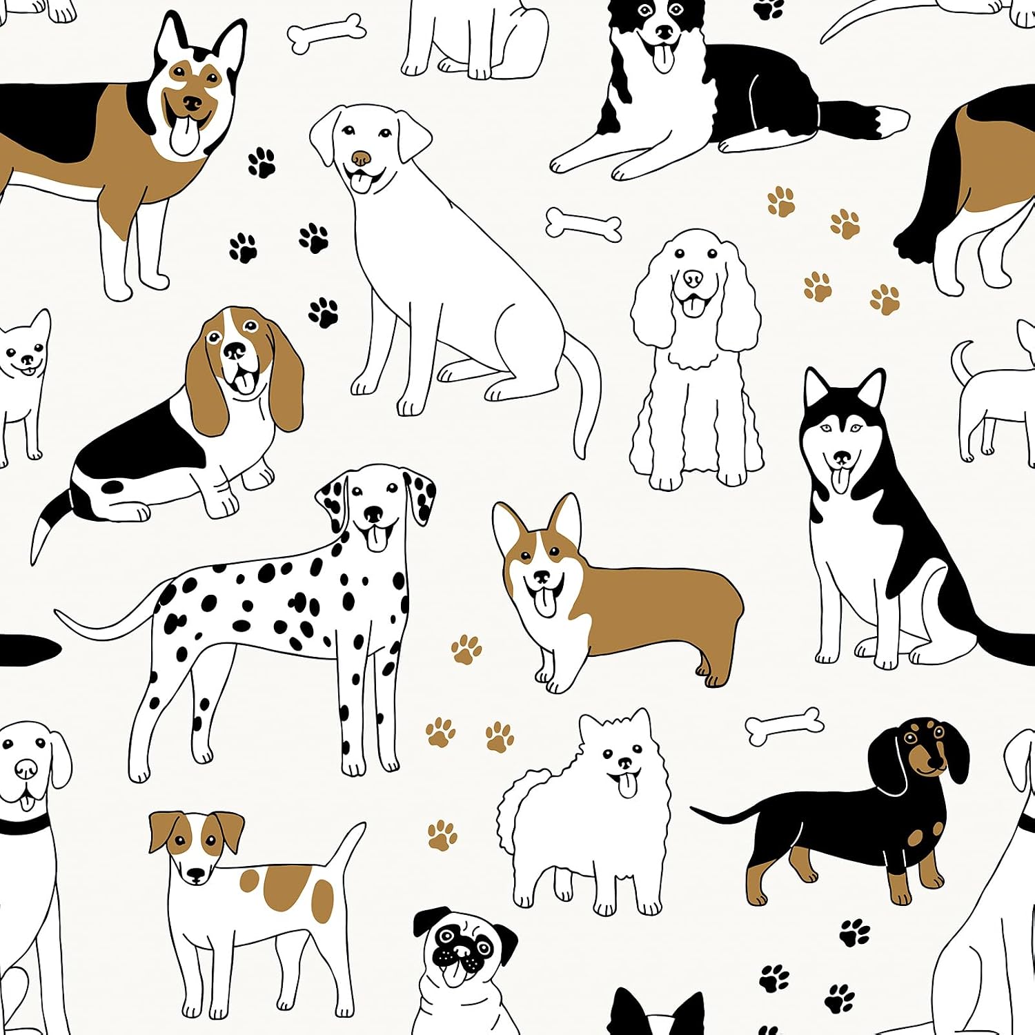 VaryPaper 17.7"x315" Funny Cute Dog Peel and Stick Wallpaper Decorative Footprints Puppy Contact Paper for Cabinets Walls Waterproof Removable Dog Vinyl Wall Paper Mural for Nursery Kids Room Bedroom
