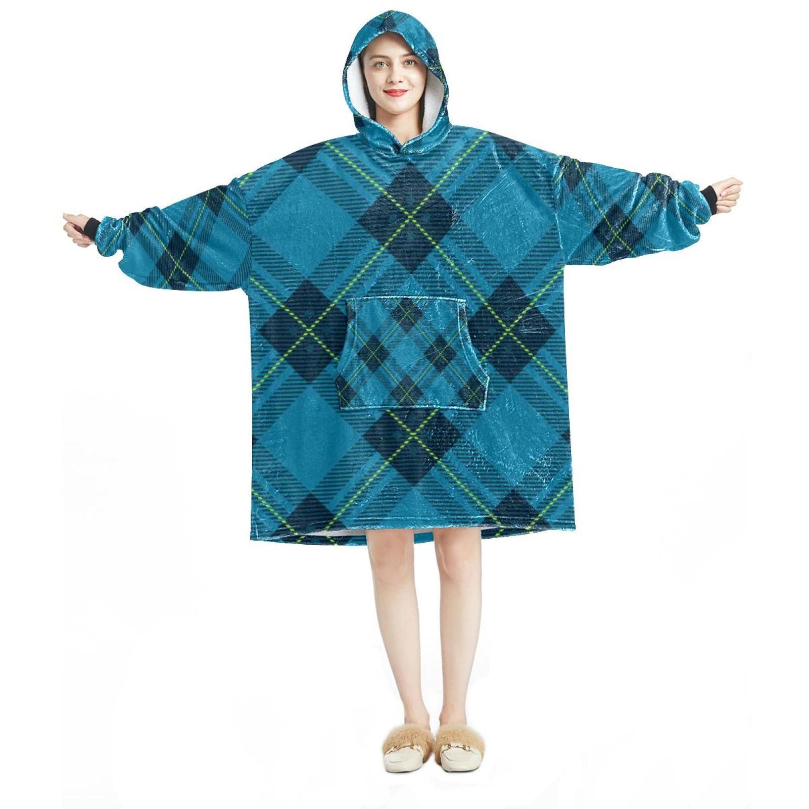 Sweat à capuche surdimensionné à carreaux bleus le cadeau idéal