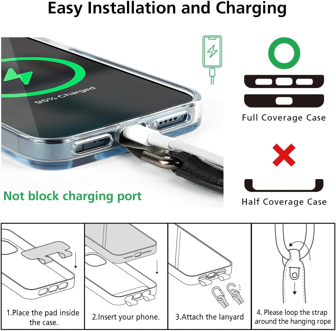 alto Universal Cell Phone Crossbody Lanyard Shoulder Pad Set, Detachable Patch, Adjustable Nylon Strap with Italian Leather Pads for iPhone and Android Full Body Phone Cases (Raven Black)