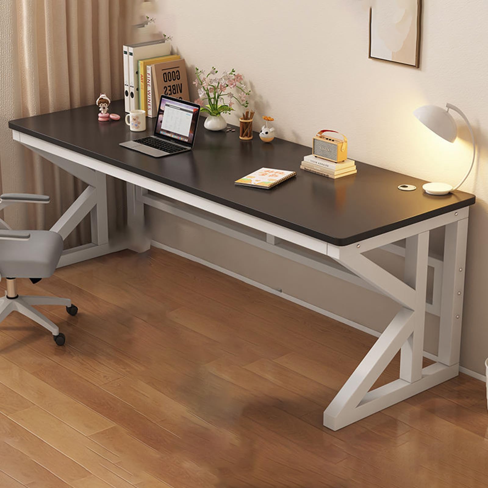 CGCSYZ Computer Desk Gaming Desk Stable Support Standing Desk Workstation for Study Metal Structure Office Furniture Ergonomic Home Office Desk (Black + White Shelf 100 * 60cm)