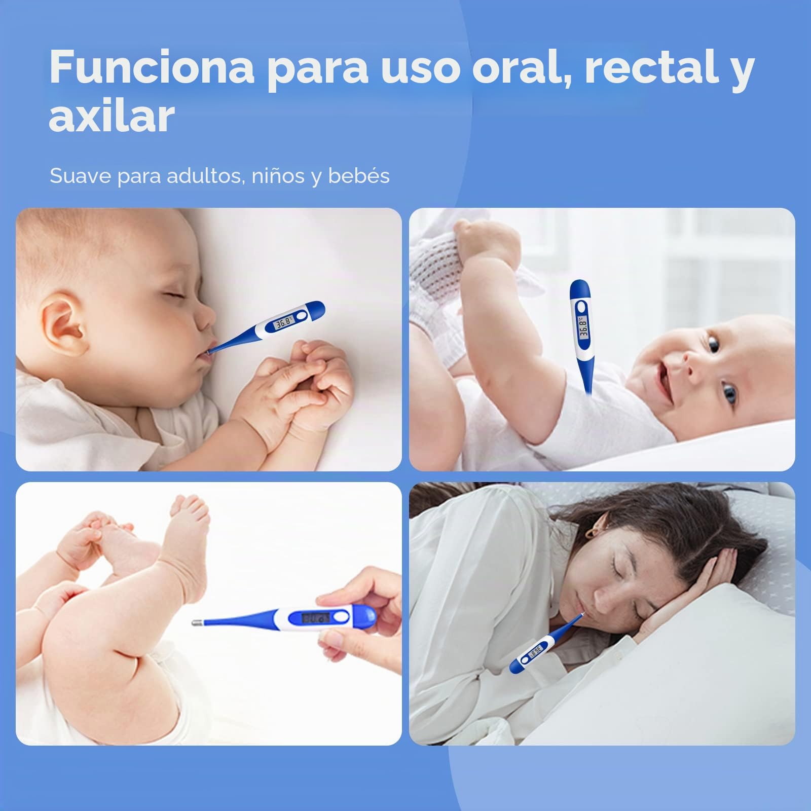 Berrcom Termómetro Digital Flexible para Adultos y Niños, Termómetro Bucal y Antebraquial Termómetro Médico Impermeable con Alarma de Fiebre