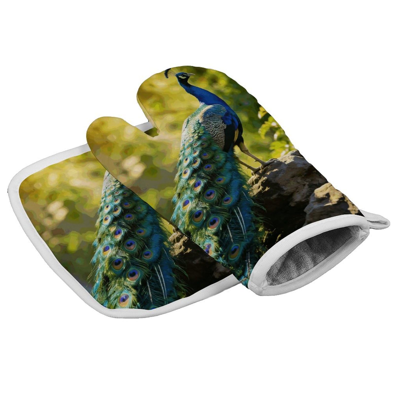 Fodpand Style Beautiful Peacock Oven Mitt Set With Lanyard, Cooking Mitt, Protective Thermal Insulation,Kitchen Mitt For Baking, Cooking, Grilling, Microwave