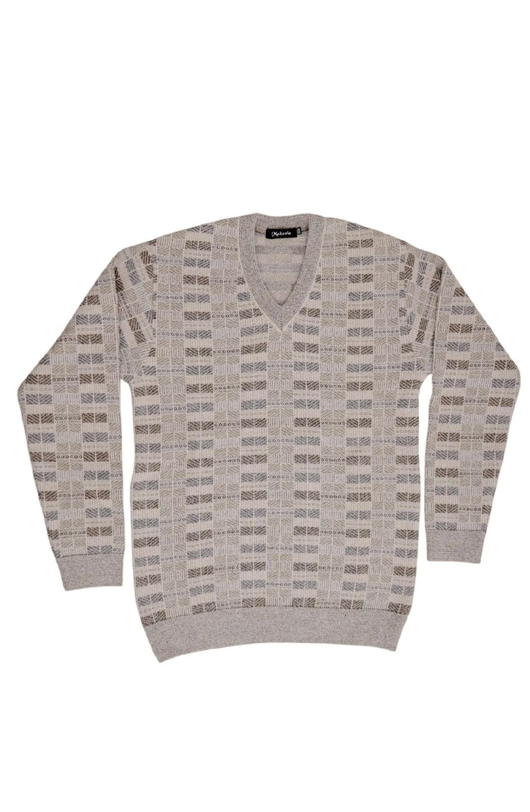 Makavio Men's V-Neck Knit Pullover Sweater, Geometric Pattern, Premium Yarn Blend, Winter Wear-image-36