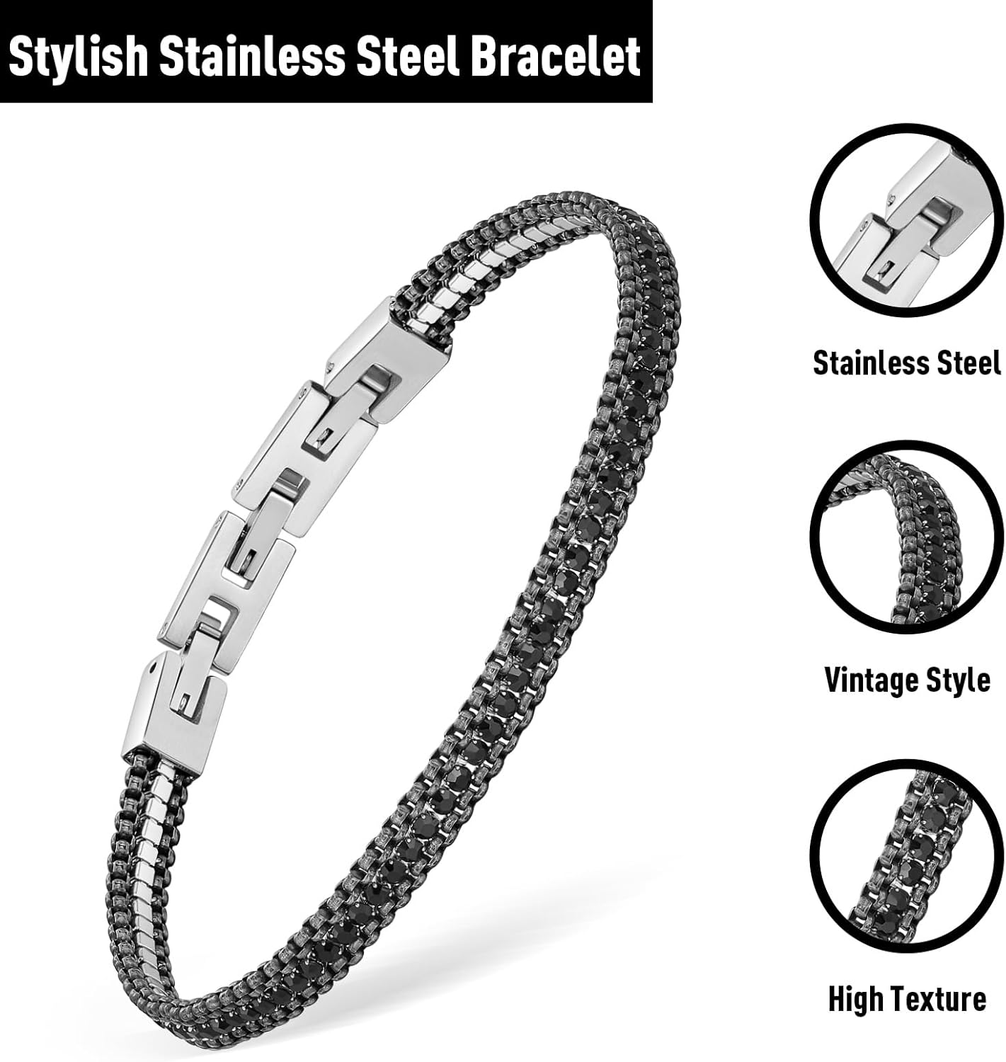 Bracelets for Men, Link Chain Stainless Steel Bracelet for Men, Charm Bracelet Chain Adjustable Clasp-Mens Jewelry Present for Dad Grandpa Boyfriend - Image 3
