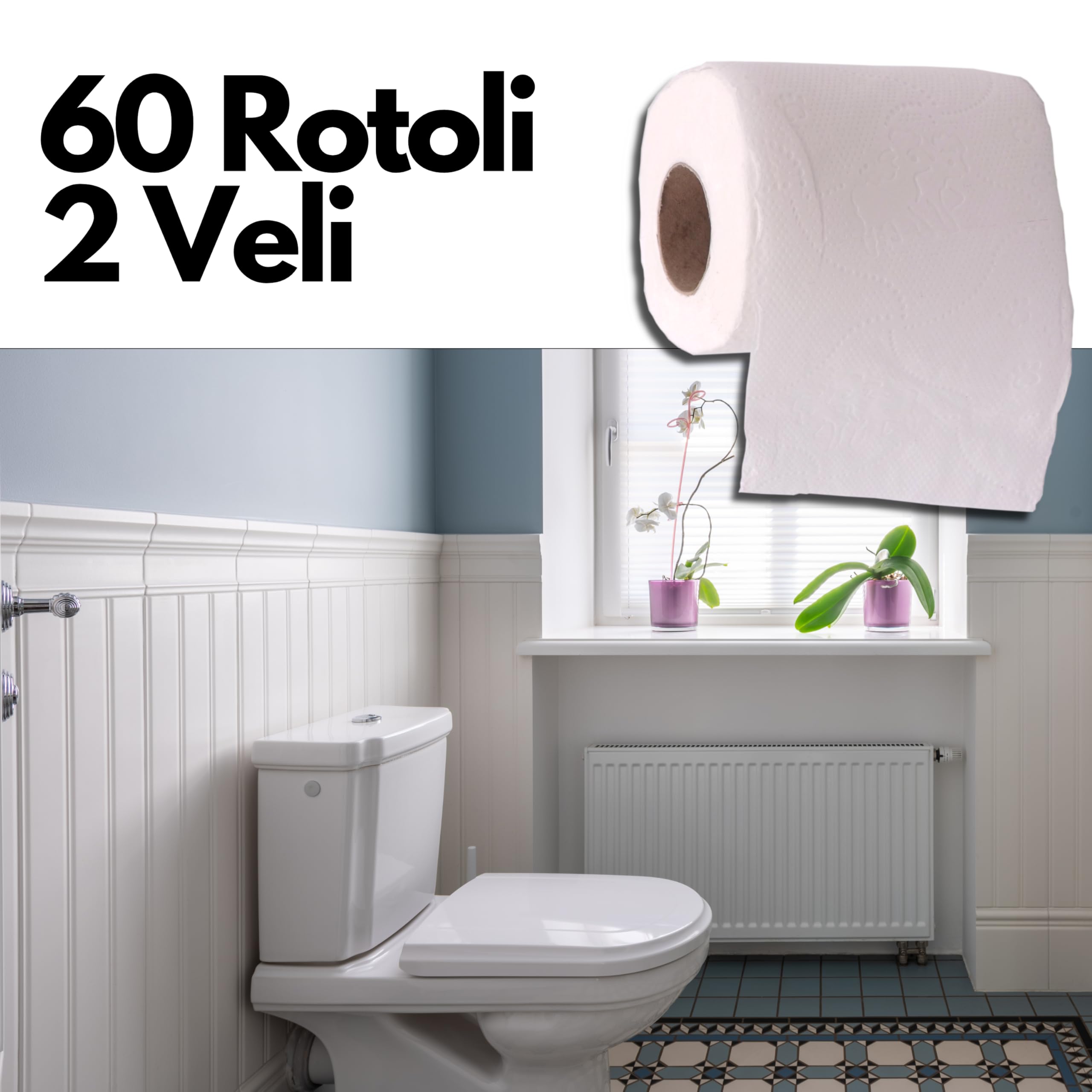Carta Igienica 2 veli 60 rotoli (6 pacchi da 10 rotoli) Non profumata goffrata Ultra Soft Super Conveniente trapuntata multidisegno