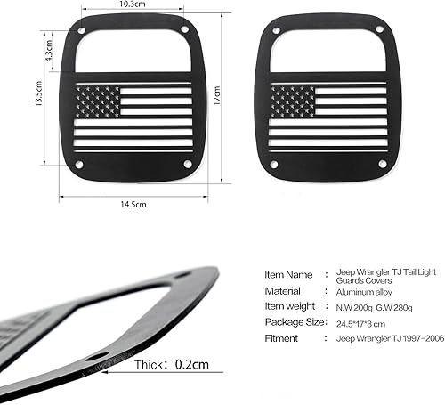Miniatura 3 de RT-TCZ Cubiertas protectoras de luz trasera de metal para luces traseras 1987-2006 Jeep Wrangler YJ TJ Accesorios (TJ-US Flag)