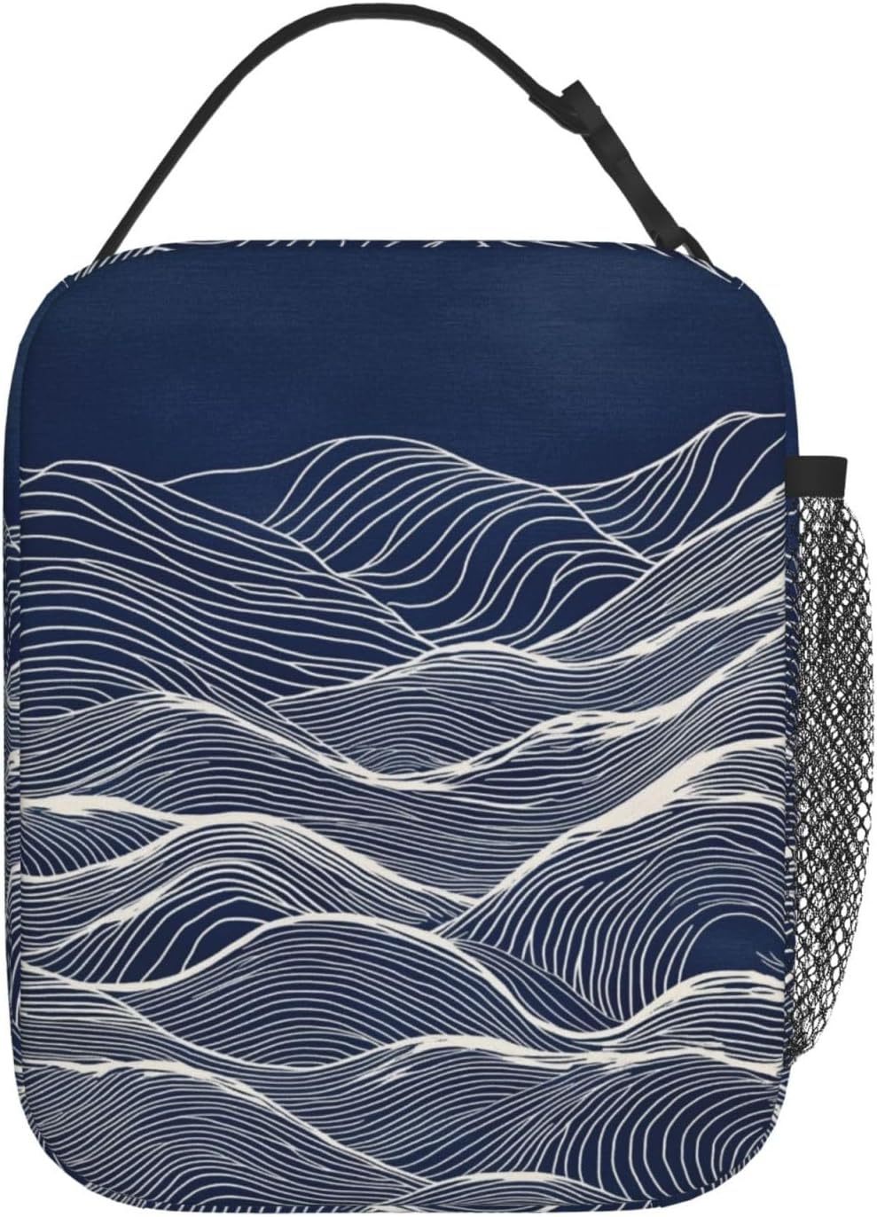 Navy Blue Insulated Lunch Bag for Women Men Mountain Design Lunch Bag for Work,Picnic,Travel,Hiking,Beach or Fishing Polyester Lunch Box