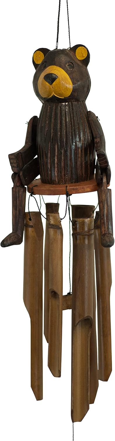 Cohasset Gifts Bamboo Wind Chime | #150P | Barry Bear Puppet Bamboo Wind Chime | Wood, Outdoor, Home Décor for Decks, Garden, Porch | Natural Brown Stain |