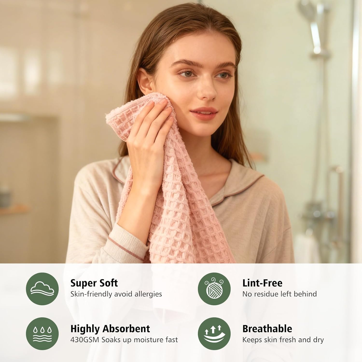 HEAVYWOOD Waffle Hand Towels 5pc 100% Cotton Reversible, Soft & Absorbent Decorative Hand Towel for Bathroom Clearance (Pink, 5Packs)