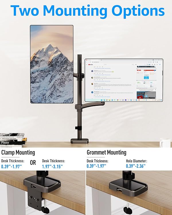 MOUNTUP Vertical Dual Monitor Mount Holds 4.4-17.6lbs, up to 32 Inch Stacked Monitor Mount with Gas Spring Arm with Clamp/Grommet Base, Dual Monitor Stand for Desk, For Home Office, VESA 75x75/100x100 by MOUNTUP - Image 6