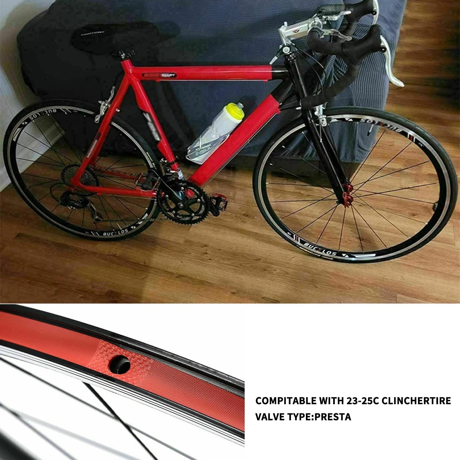 Koła rowerowe 700C, z przodu i z tyłu, stop aluminium, szybkie zamykanie, hamulec V, 7-11 biegów.