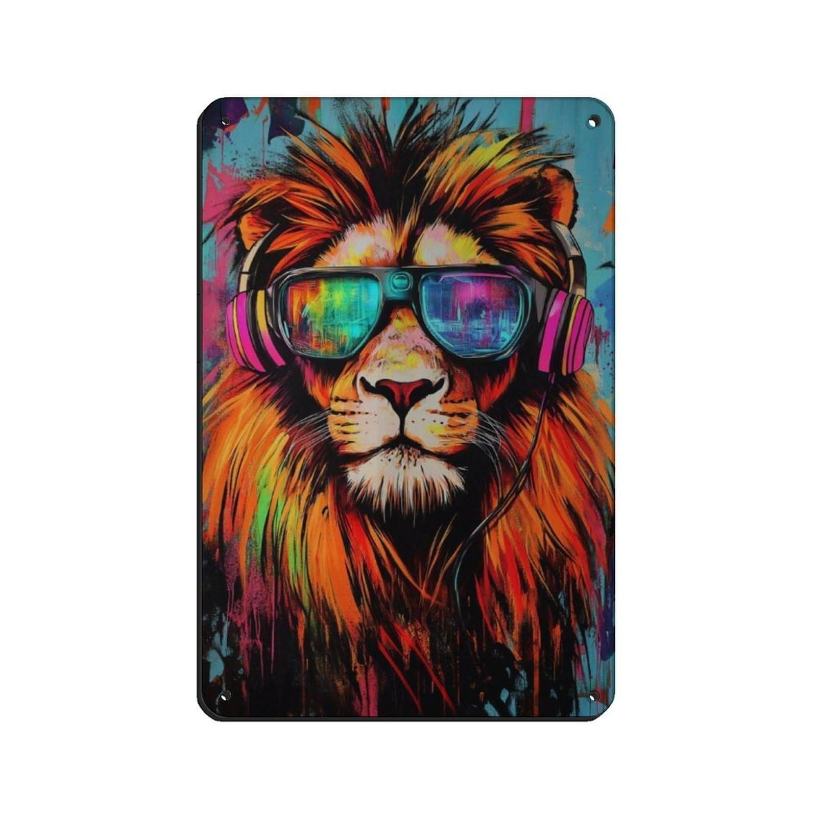 Lxwnze 20L X 30W Cm Vibrant Lion, Cool Lion With Glasses Tin Sign Vintage Metal Pub Club Cafe Bar Home Wall Art Decoration Poster Retro 8X12inch(20X30cm)