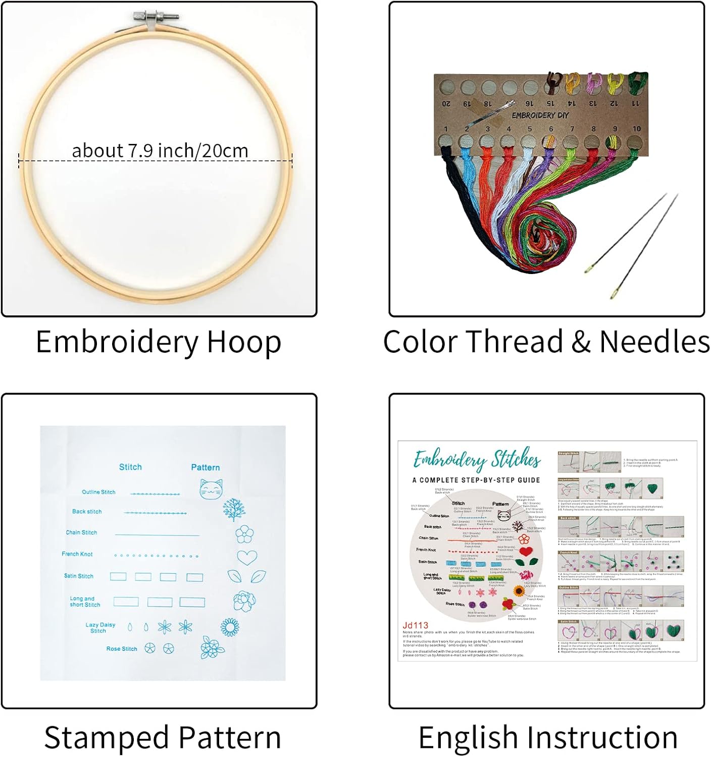 Louise Maelys Beginners Embroidery Kit, 8 Basic Stitches Practice Tool for Adults,Cross Stitch Starter Kits with Cloth Hoop Needles Instruction and Threads