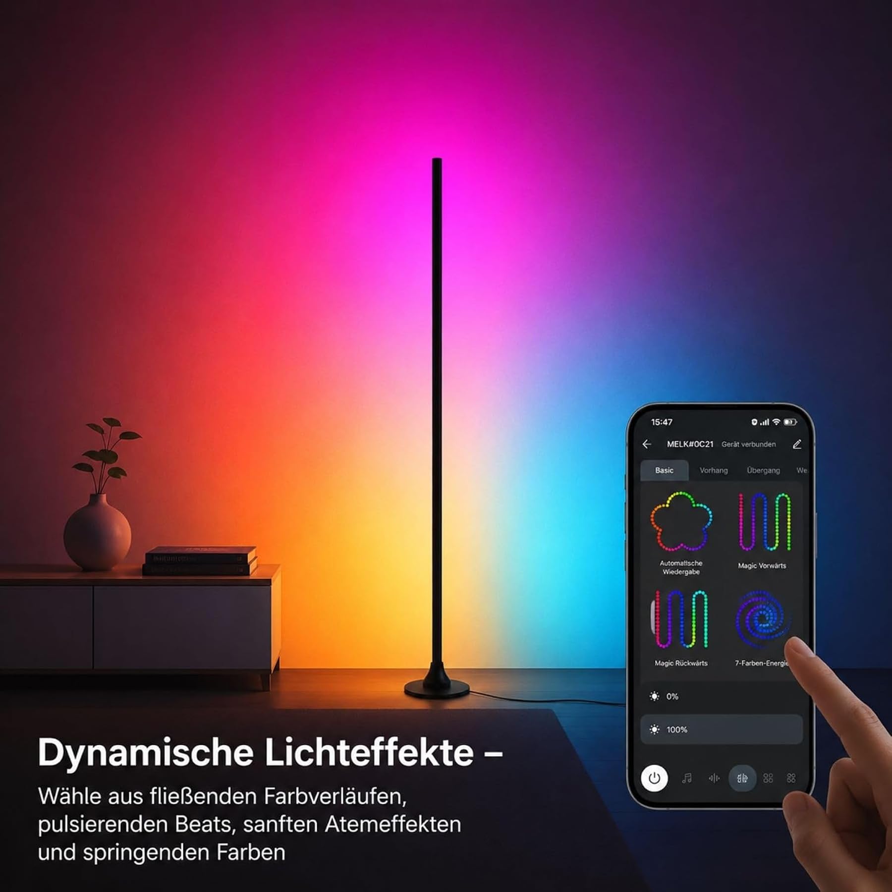 sylvwin LED Stehlampe,LED Ecklampe mit APP & Fernbedienung, Musik Sync, 16 Millionen Farben RGB Led Stehlampe für Wohnzimmer Schlafzimmer Gaming Eckleuchte