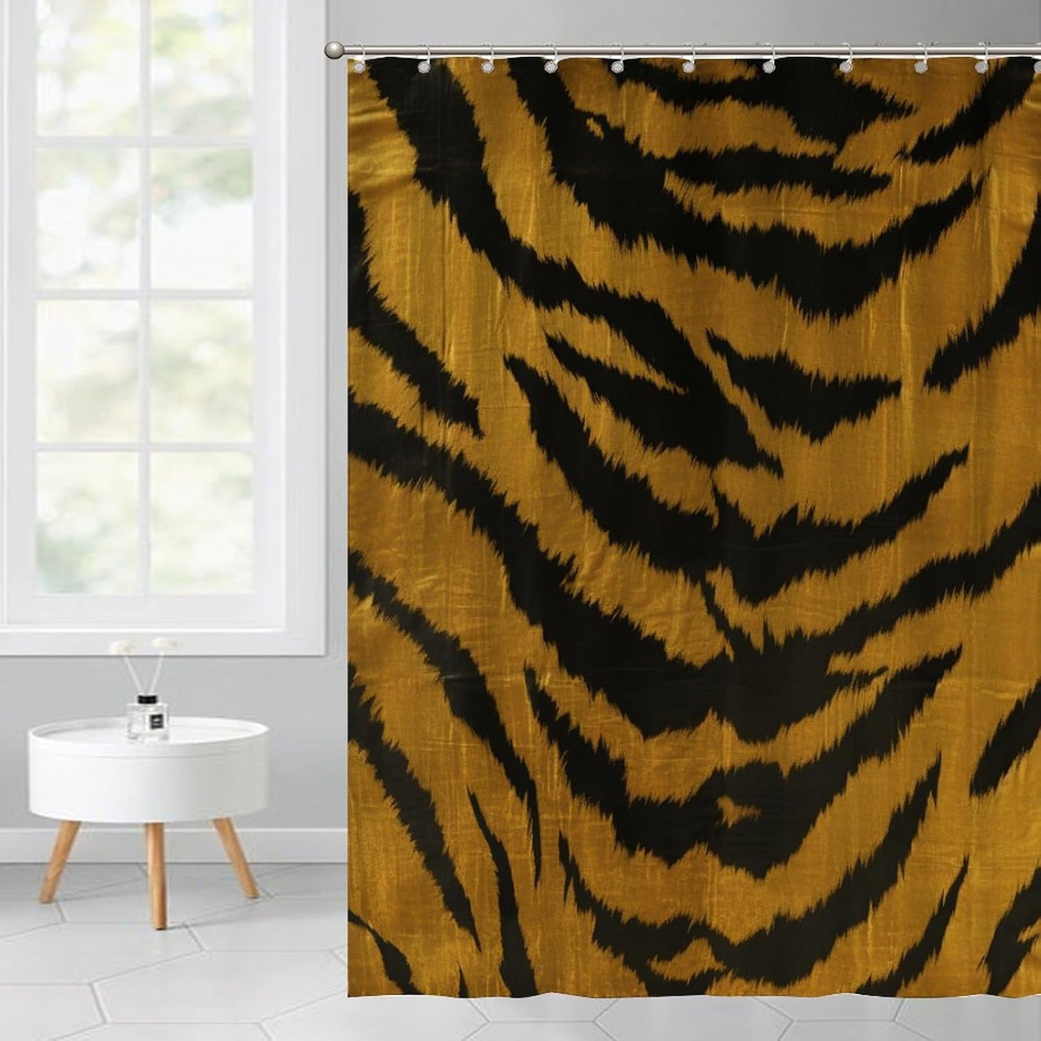 Shower Curtain Tiger Stripes Print Fabric Shower Curtain Liner Waterproof Bathtubs Decor with Hooks for Bathroom Decoration Bathroom Curtains 72x92 Inch