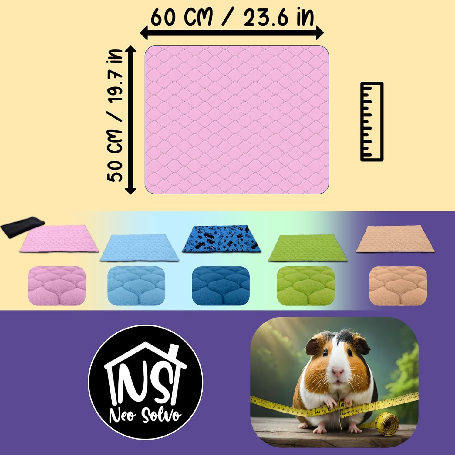 Fleece Pad for Guinea Pig and Rabbit - 23.6 x 19.7 Inches - Perfect Bedding Under Hideout Inside Indoor Cages and C&C - Absorbent Waterproof Comfortable - Easy to Clean - Pink