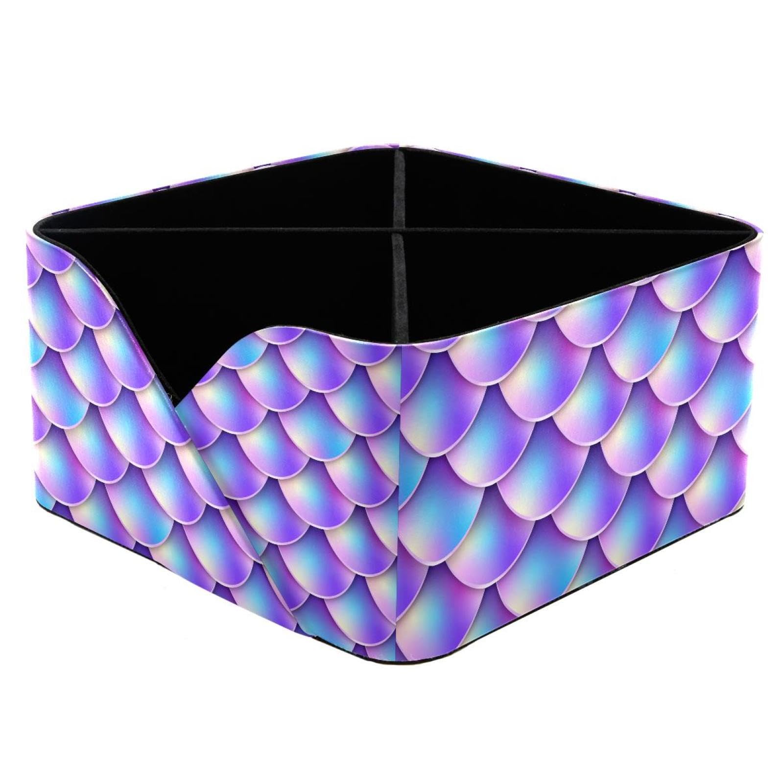 KengjuTesu Mermaid Tail Pastel Desktop Organizer Pen Holder, Rectangular Pencil Cup for Office, Study and Makeup Stations