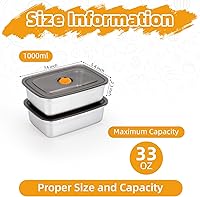 Vista 2 de 2 recipientes de acero inoxidable para almacenamiento de alimentos (33 onzas) con tapas, a prueba de fugas y herméticos, recipientes de acero