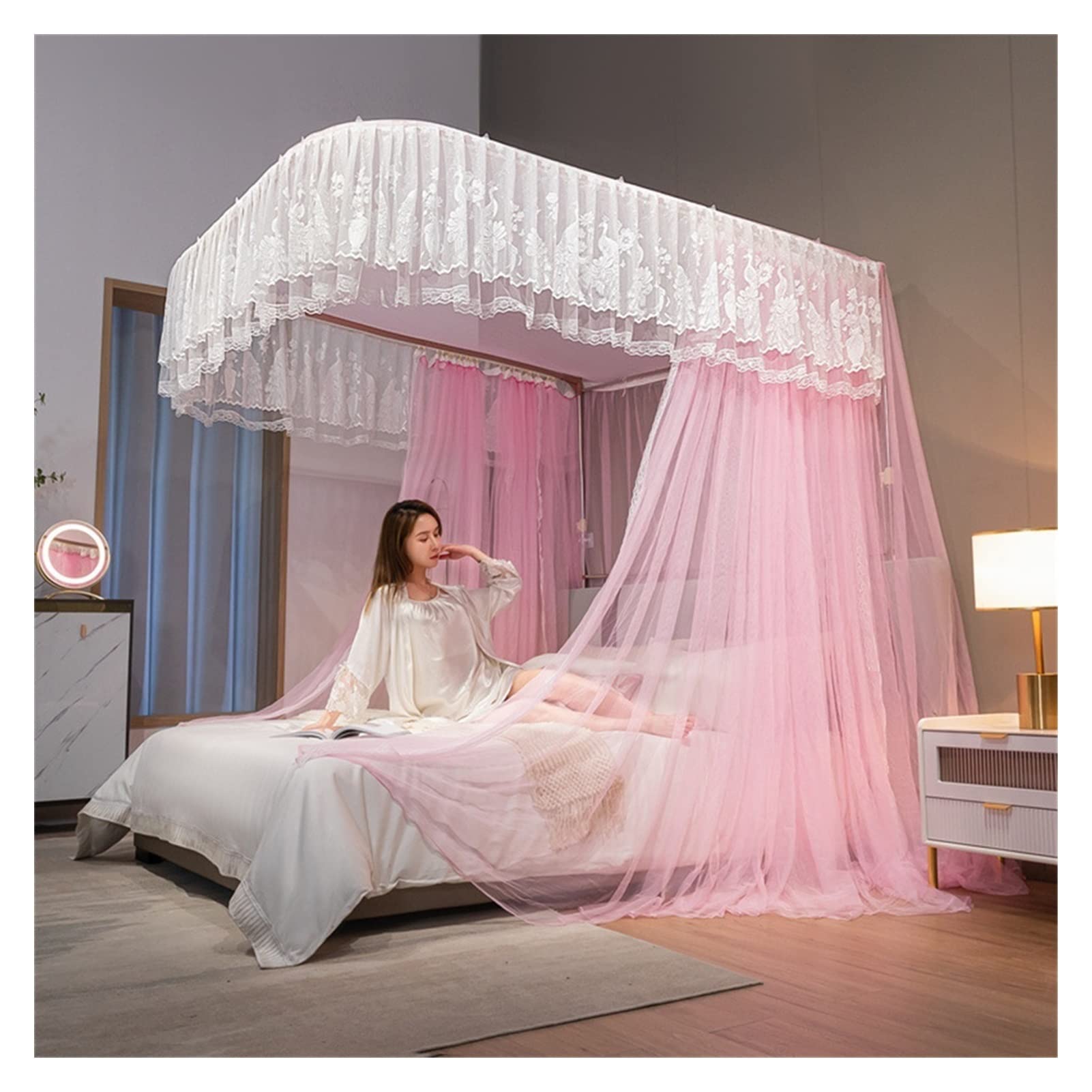 GJMSSMY Luxury Mosquito Net Bed Canopy Single Twin King Size Quick Installation Maines 300 Curtain Nets With Entrance Storage Bag (Color : Pink,Size : 1.5 * 2m)