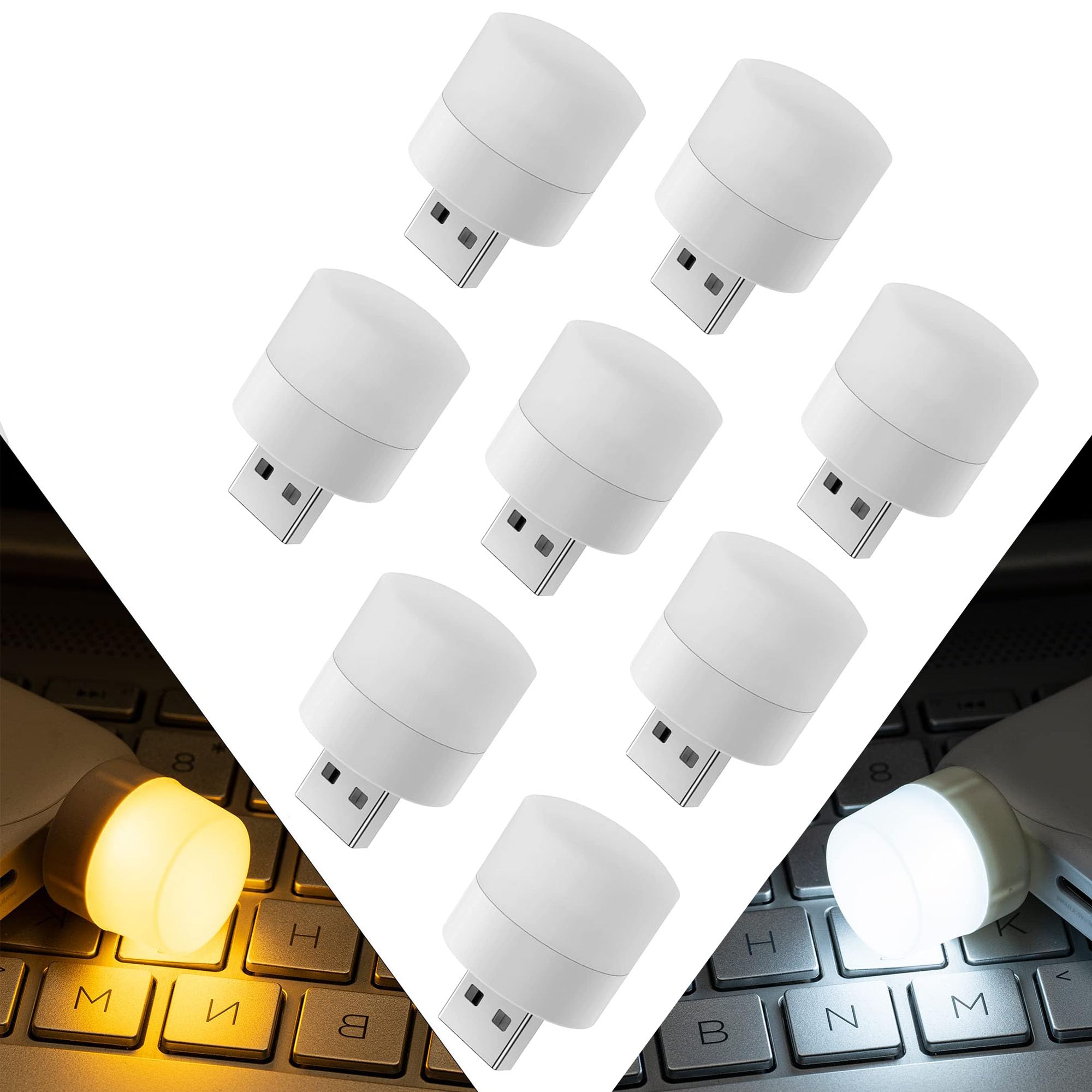 Clarmonde USB LED Night Light Plug-in Design Warm White Color Multi-Purpose Use 8 Bulbs 4 White 4 Warm