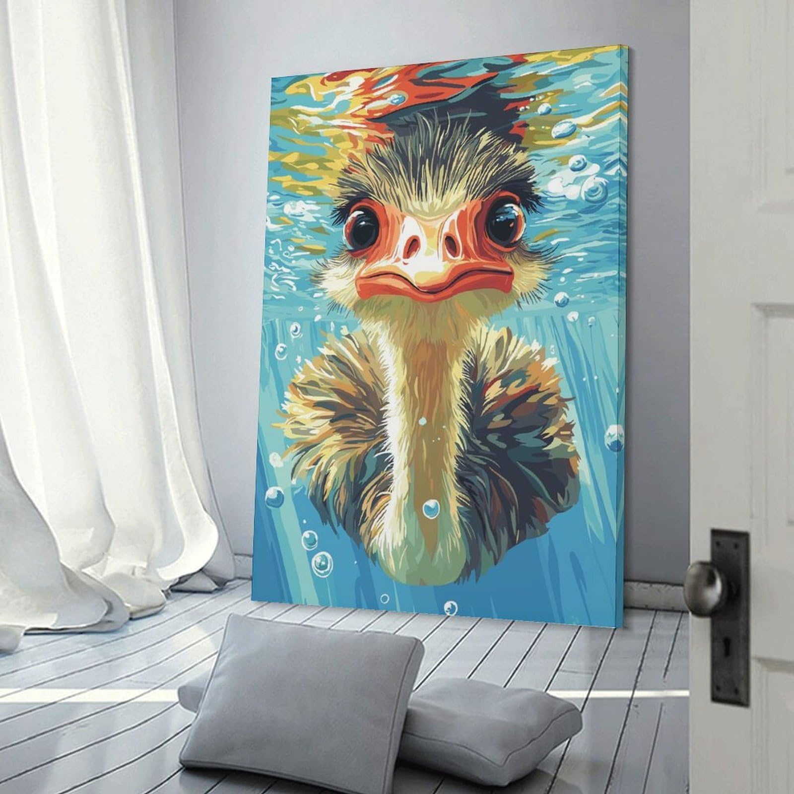 Junmoney Decorative Wall Artwork Emu Underwater Portrait, 24x36inch(60x90cm), for Lounge, Bedroom Or Personal Spaces, Thoughtful Wall Decor for Art Lovers