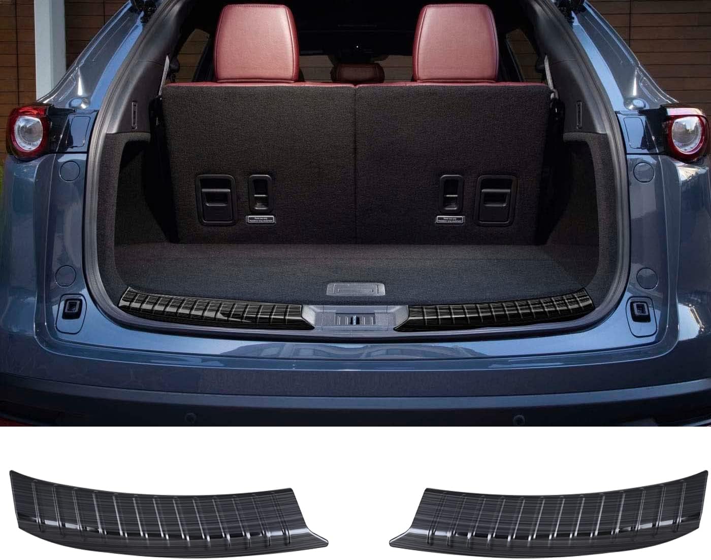 Stainless Steel Rear Bumper Protector, Auto Parts for Mazda CX-9 CX9 Accessories 2017-2022 2023, Car Tailgate Back Door Sill Cover Scuff Plate Strip Guard Protection (Black)