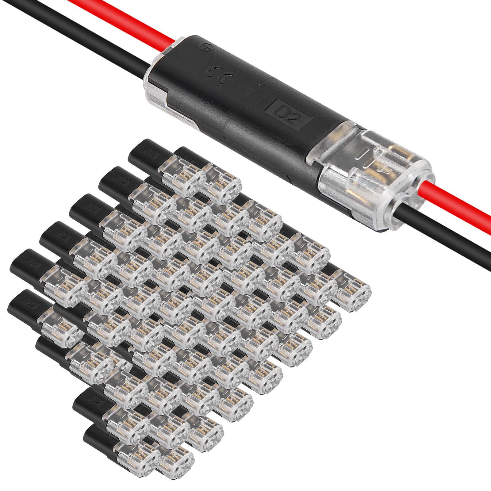 AITRIP 50PCS Low Voltage Wire Connector, Double-Wire Plug-in Connector with Locking Buckle, Led Light Strip Connectors 2 Pin No Wire Stripping Cutting