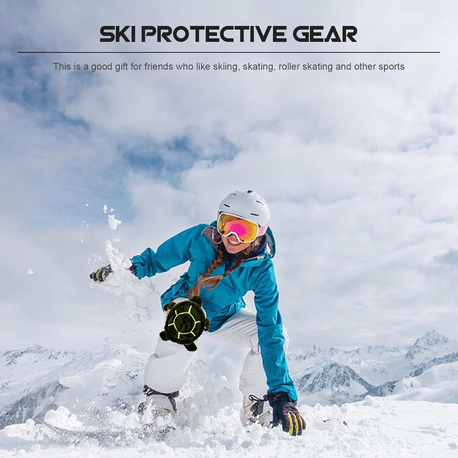 2pcs Turtle Skiing and Skating Knee Cushion Drop Resistance Outdoor Knee Pads with Plush Cover Cute Green Guards for Winter Sports and Roller Skating