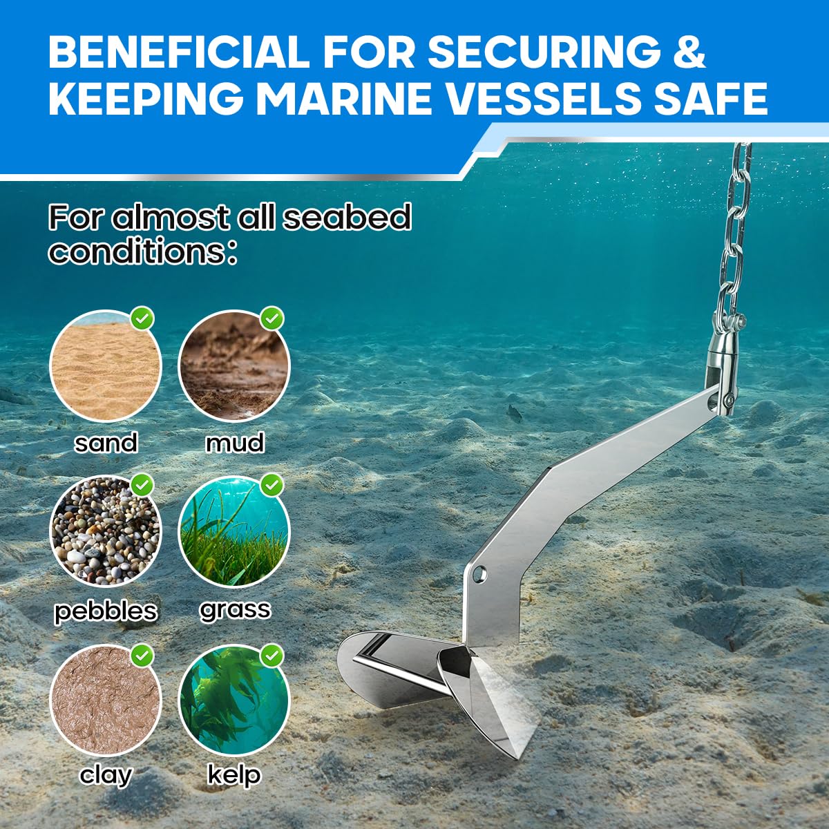 Delta Anchor - Ancre triangulaire robuste en acier inoxydable 316 de qualité marine - 5 kg, 5,9 kg, 7,3 kg, 10 kg, 15 kg, 20 kg - Pour ponton, bateaux de pêche, voiliers, petite ancre