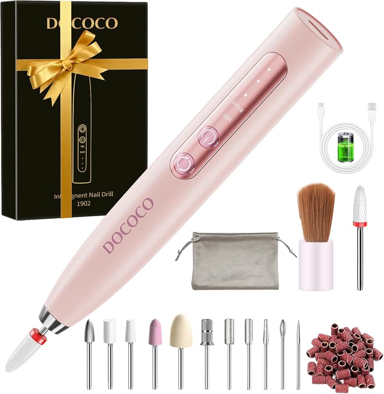 Kabellos Tragbar Nagelfräser, 35000 U/Min Elektrische Nagelfeile, 15 in 1 Fräser Nägel Professionell Nail Drill, Nagelfräser für Gelnägel und Acrylnägel, Maniküre Set Elektrisch, Rosa