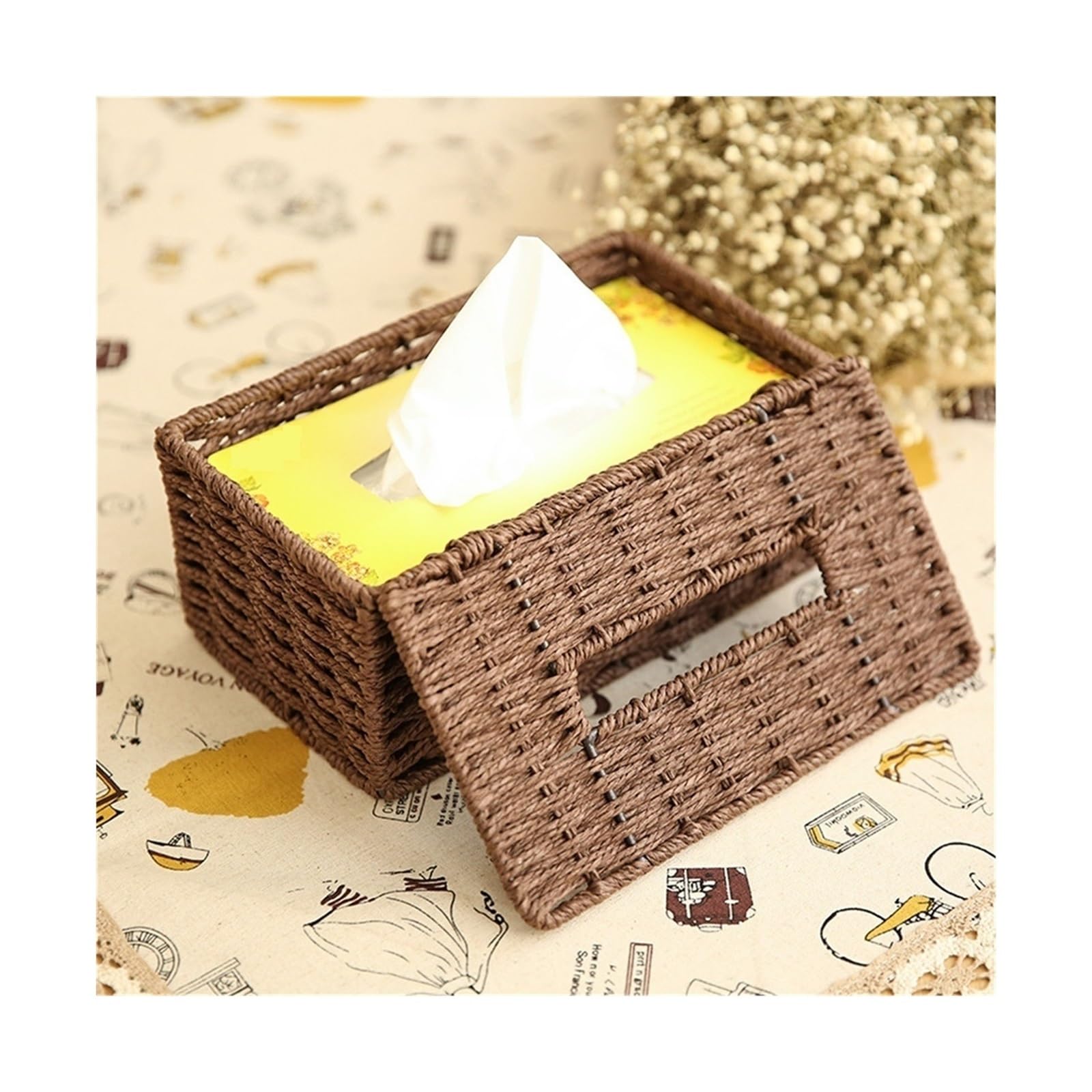 Kosmetiktücher Box Tissue Box Vintage Serviette Halter Fall Desktop Tissue Lagerung Box Container Abdeckung Hause Wohnzimmer Tisch Dekoration für Esszimmer Badezimmer Schlafzimmer(Brown 23x13x10.5cm)