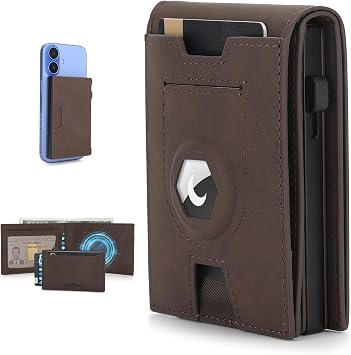 BAIGIO Airtag Wallet for Men, Slim RFID Bifold Wallet with Detachable Magnetic Pop Up Card Holder & AirTag Holder, Smart Minimalist Wallets for 10 Cards, Cash Slot & ID Window, Gifts for Men