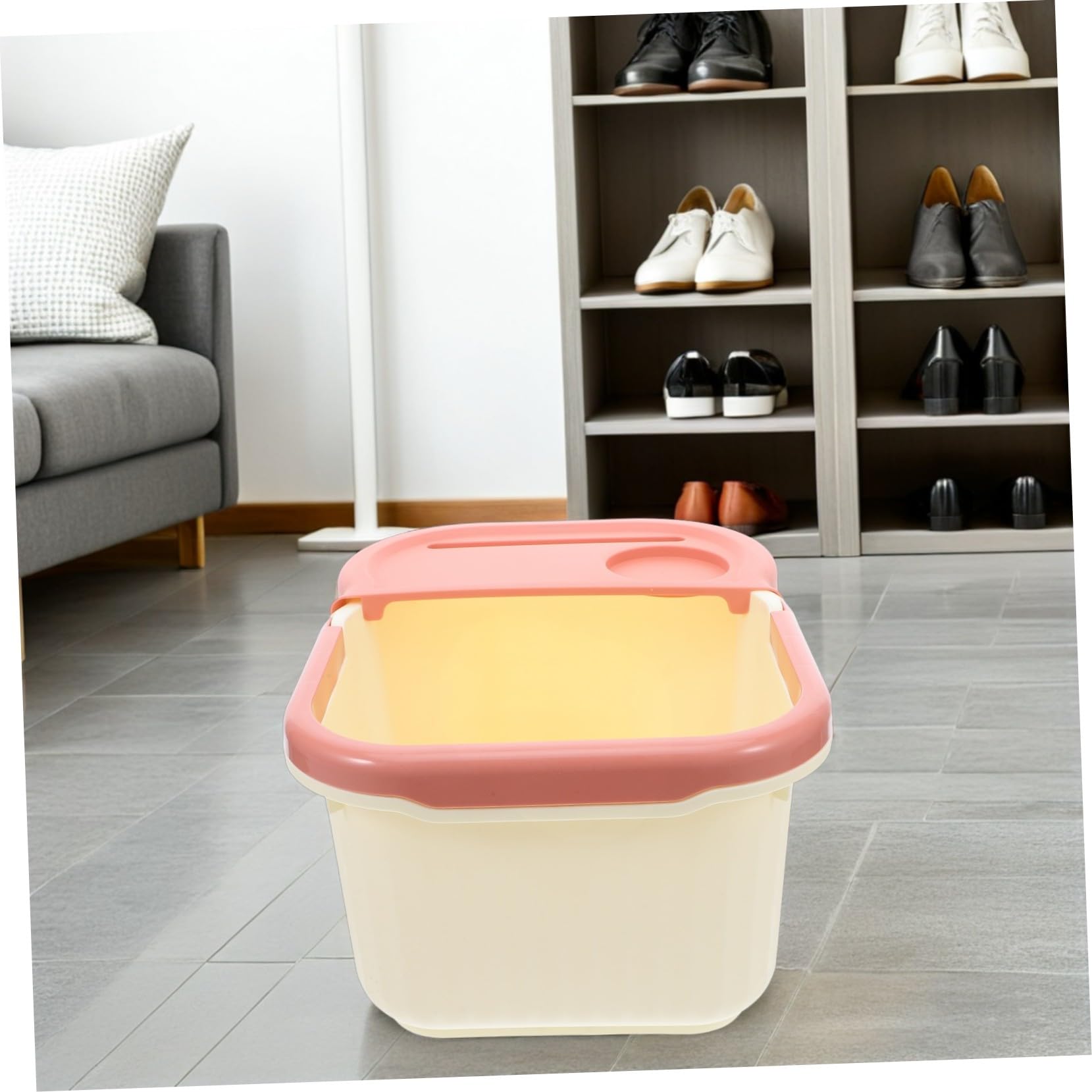 Beige Fußbadewanne aus Pp mit Klappbarem Griff für Reise und Büro | Semicover Design, Unterstützt Entspannung und Müdigkeitslinderung, Kompakte Pedikürewanne