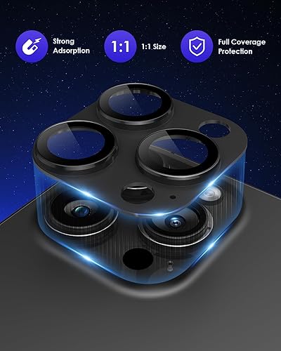Miniatura 2 de Protector de lente de cámara compatible con iPhone 15 ProiPhone 15 Pro Max metal de cobertura completa Pantalla de vidrio templado 9H, cubierta de