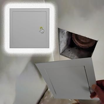 Gray Access Door Click Opening, Embedded Crawl Space Doors w/Galvanised Steel Cover, Concealed Plumbing Inspection Panel/Attic Doors50x40cm/20 x16