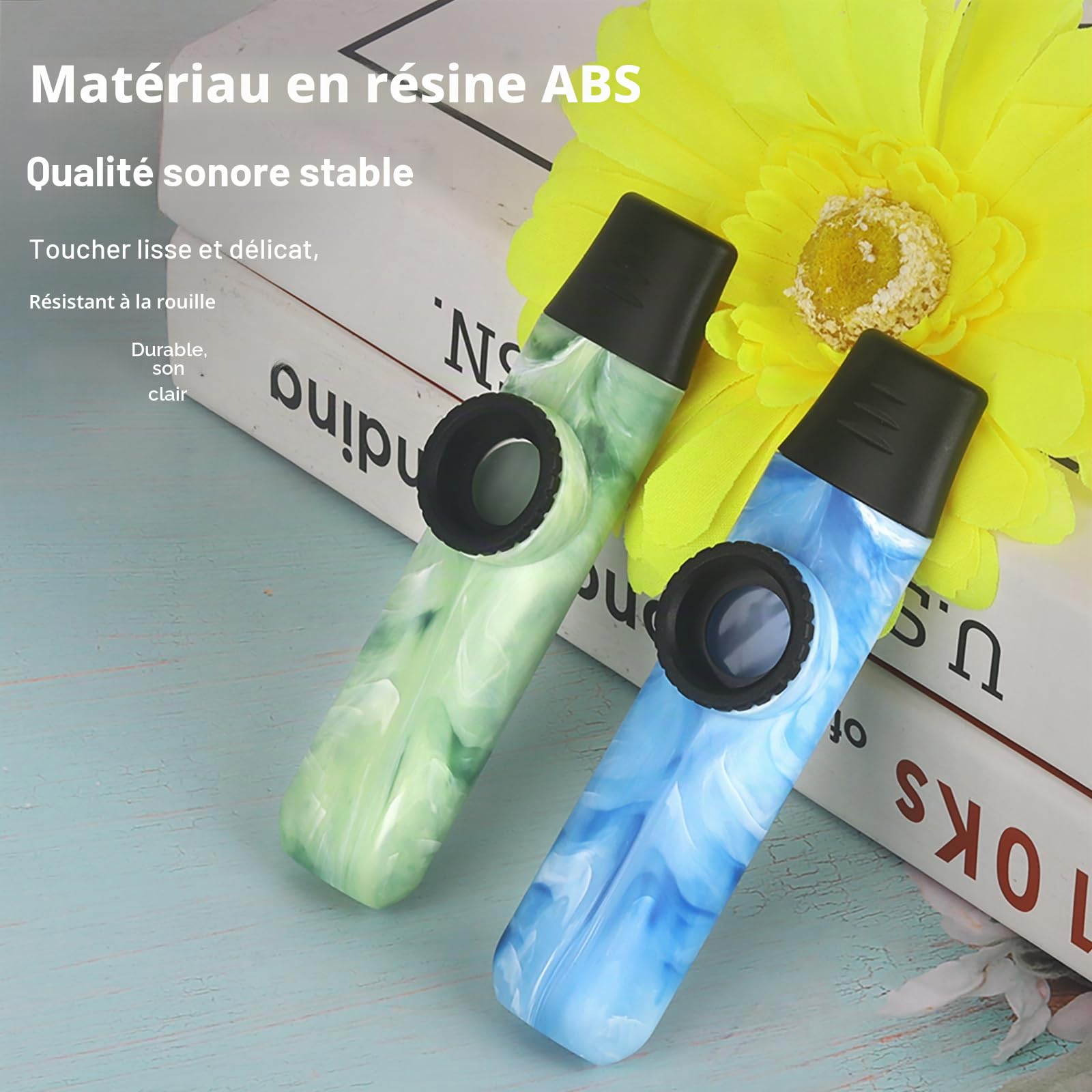 Kazoo Style Jade le Plus Récent, Ton Ajustable Kazoo Professionnel en Résine ABS avec Cinq Membranes de Flûte et Sangle pour Enfants, Adultes et Passionnés de Musique