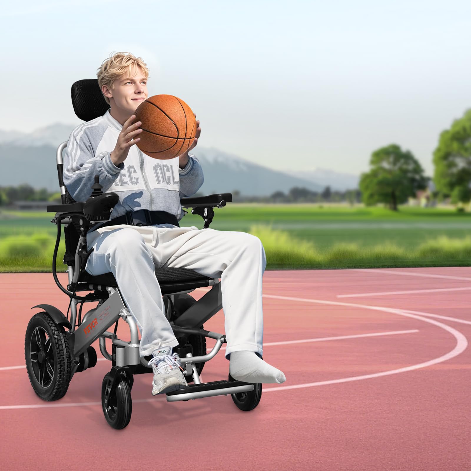 VEVOR Silla de Ruedas Eléctrica para Adultos Capacidad de 136 kg Respaldo Ajustable Plegable Ligera Motorizada Autonomía de 19,3 km Todoterreno Portátil para Personas Mayores, Discapacitadas