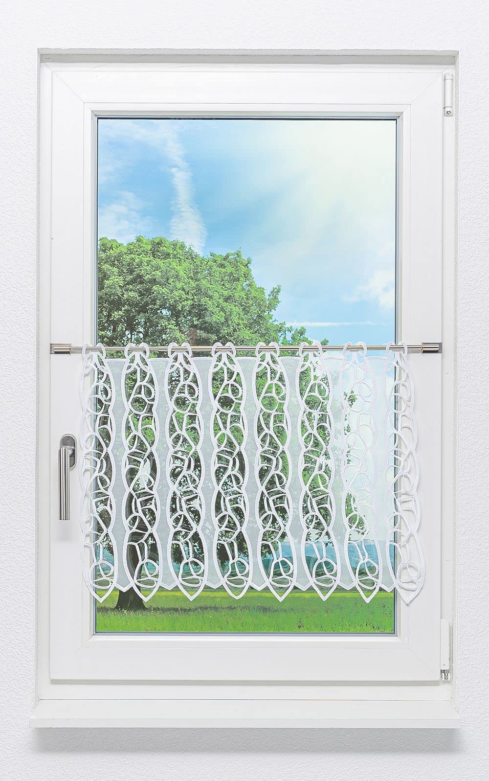Plauener Spitze Scheibengardine Loop (Bx H) 121,5cm * 47cm weiß/Weiß