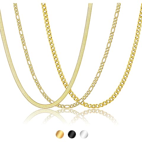Stocking Stuffers-3 Pcs Chain for Men Necklace for Boys 316L Stainless Steel Cuban ...