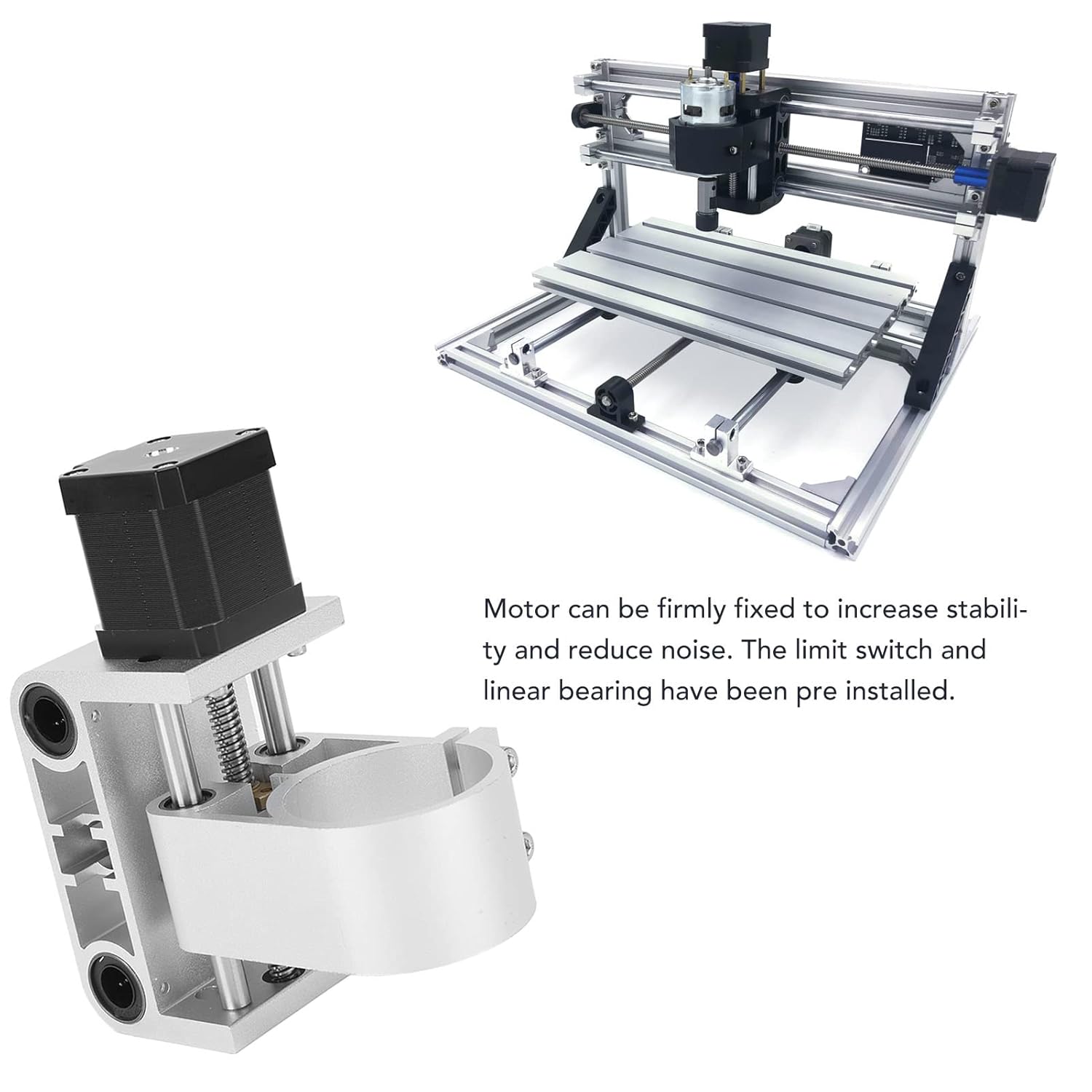 Aluminum Alloy Z Axis Spindle Motor Mount for 3018 CNC Router Machine, 52mm Stroke, Compatible with 300-500W Spindle Motors