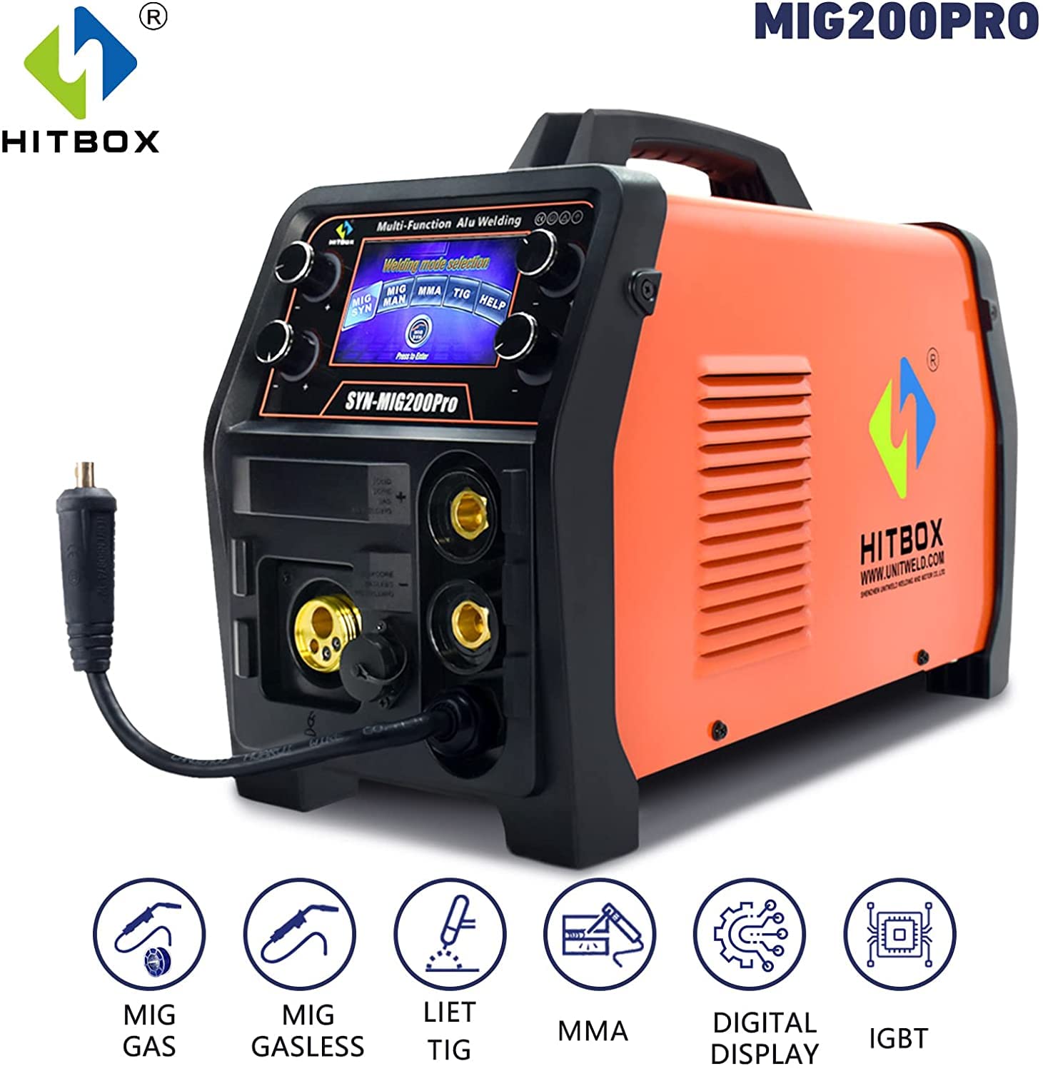 HITBOX 5 in 1 Aluminum Mig Welder 200Amp 240V Smart Control Gas