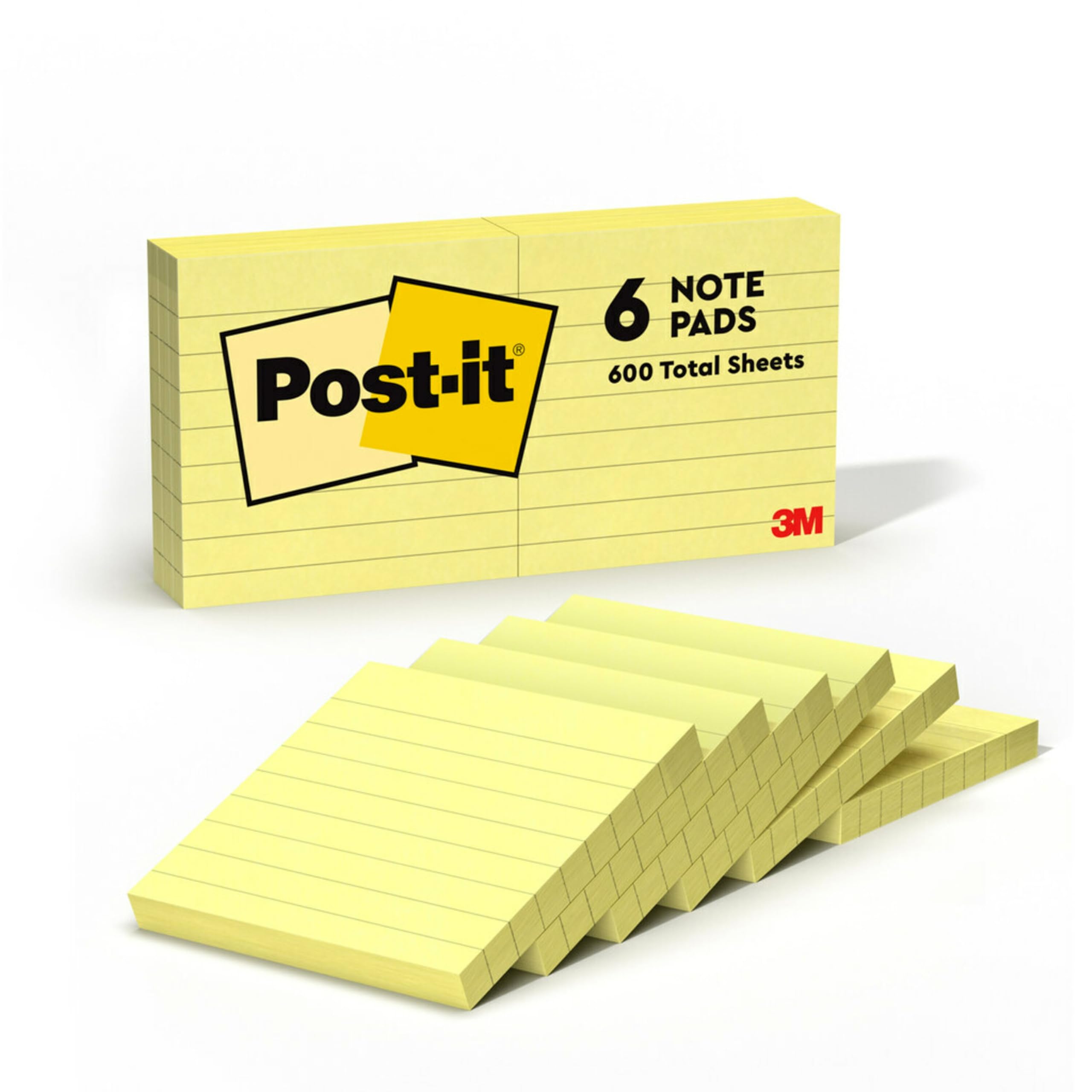 Post-it Notes 3 in x 3 in 6 Pads Canary Yellow Lined America's #1 Favorite Sticky Notes Clean Removal Recyclable